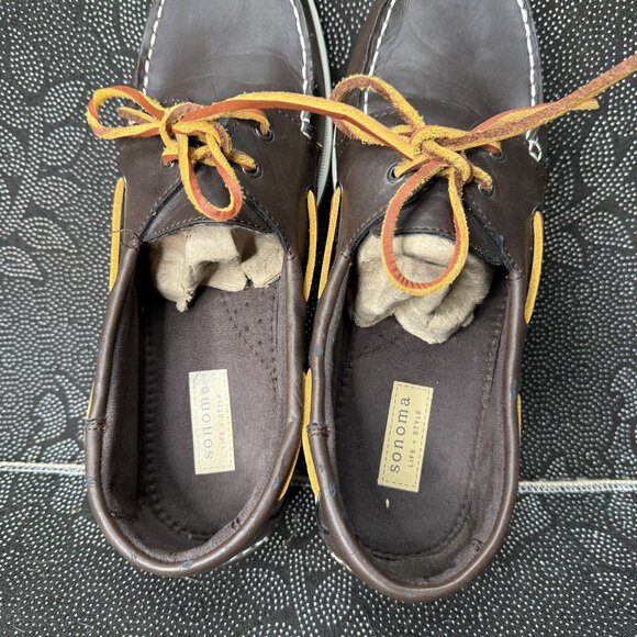Sonoma Life+Style Mens Brown Leather Boat Shoes Size 10 M Lace-Up Deck Footwear - Picture 6 of 8